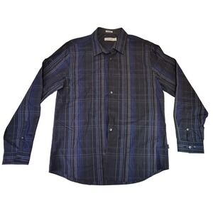 Calvin Klein Mens Plaid Button‎ Down Long Sleeve Dress Shirt Blue Black Large